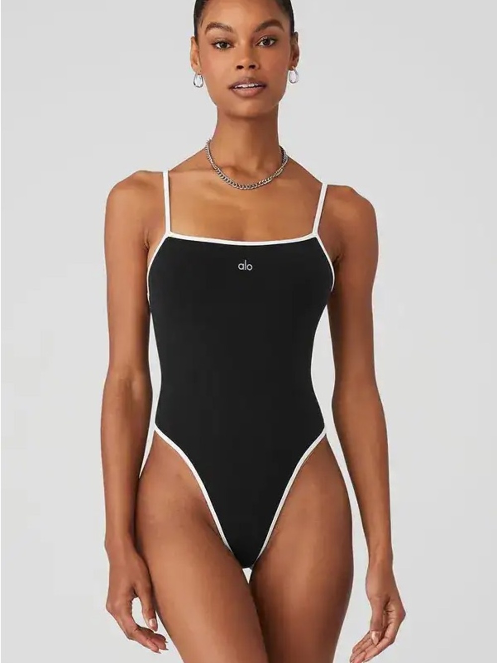 ALO Yoga Black and White Square Neck Bodysuit